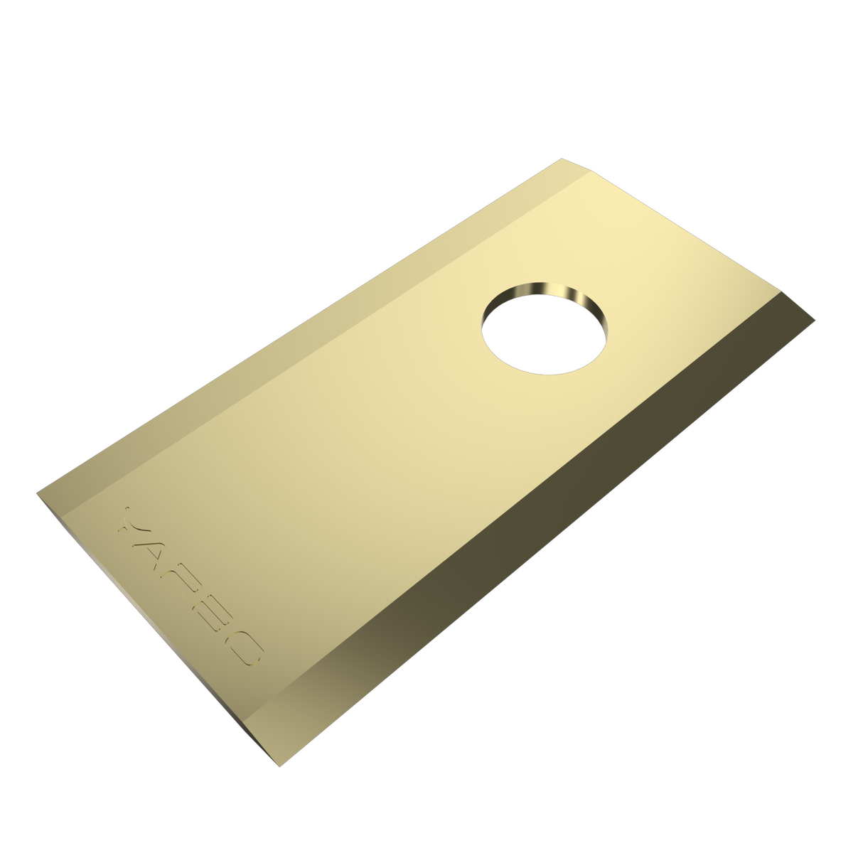 Metal cutting blade with central hole, Y Series, shown in angled top view, textured surface, industrial gray finish