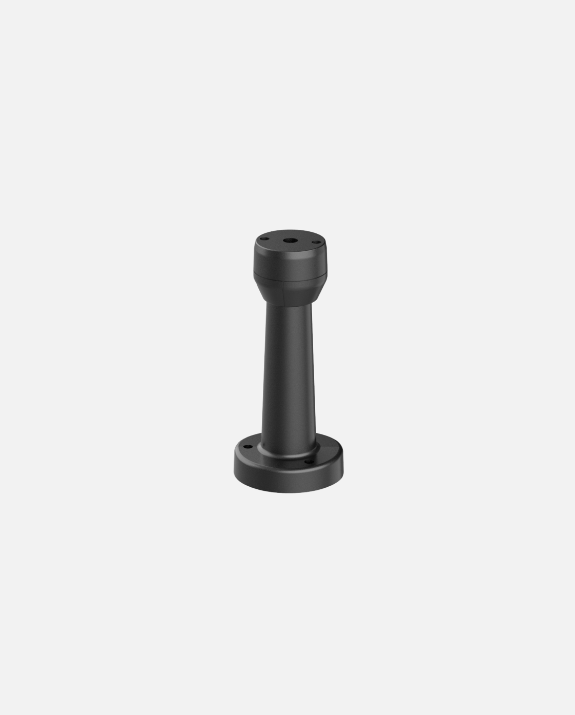 Flexible RTK antenna mount Y Series, black matte finish, cylindrical design with flanged base and top mounting holes, front view