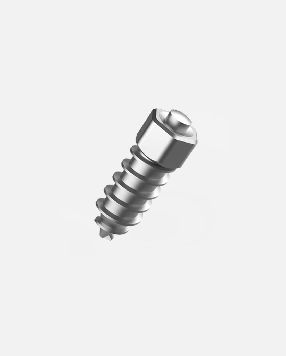 Metal anti-slip stud for rubber track Y Series, hexagonal head with threaded shaft, angled side view