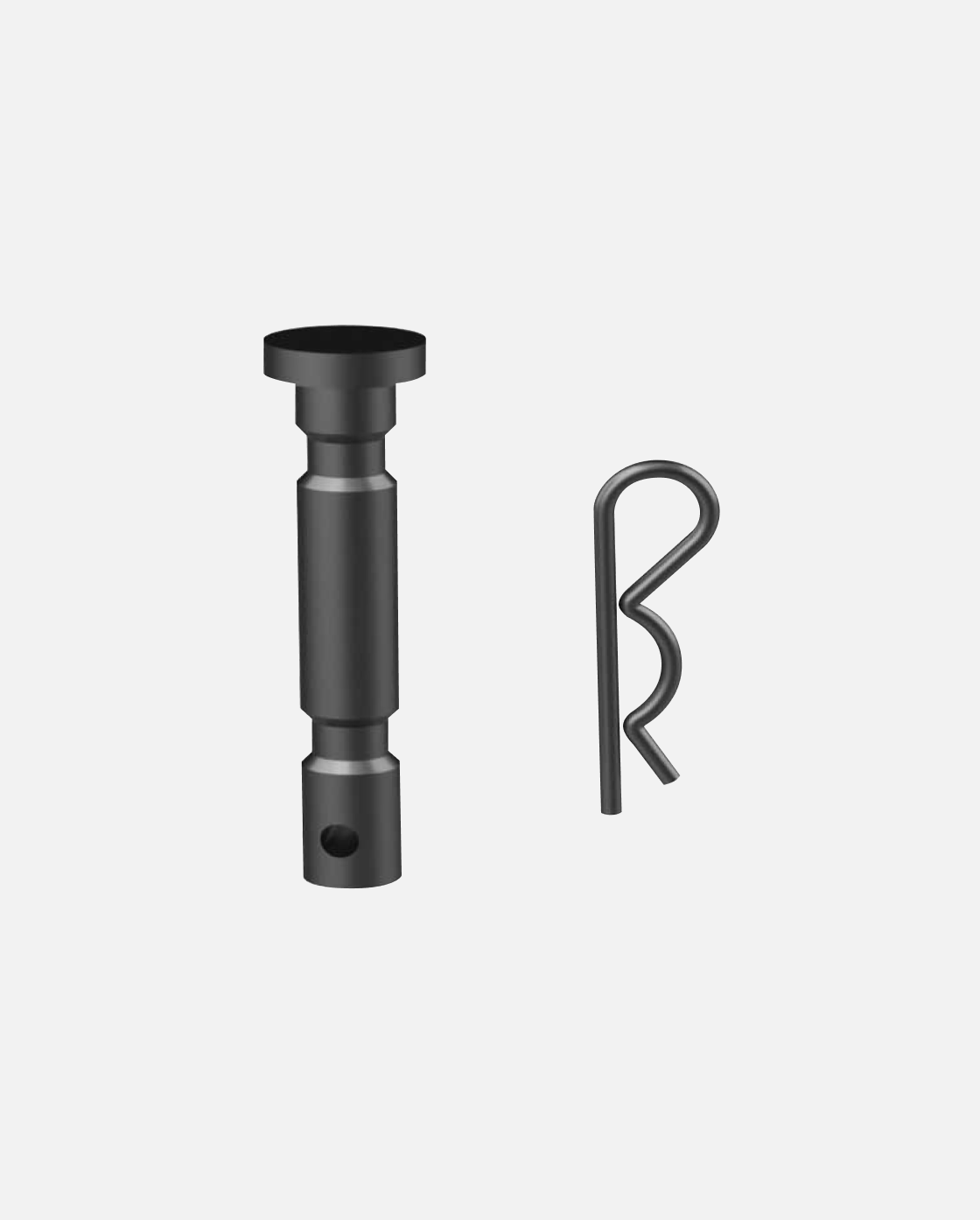 Black shear pin and cotter pin set, Y Series, featuring cylindrical pin with flared head and bent wire pin, displayed side-by-side on white background.