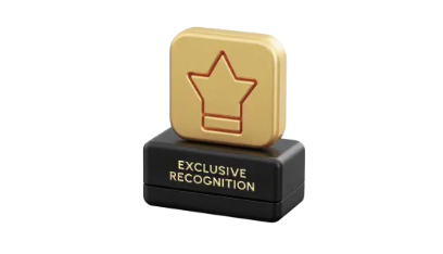Gold star-shaped badge on black base with "EXCLUSIVE RECOGNITION" text, minimalist design, clean white background.