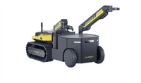 Black and yellow YARBO remote-controlled tank toy with dual robotic arms and tracked wheels on white background.