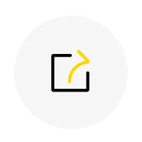 White circle with black square outline and yellow curved arrow pointing right, symbolizing forward navigation or next step.