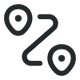 Black icon of two location pins connected by a curved line, symbolizing a route or path.