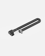 Black coiled battery power cord with textured grip and metal connector, side view, Y Series