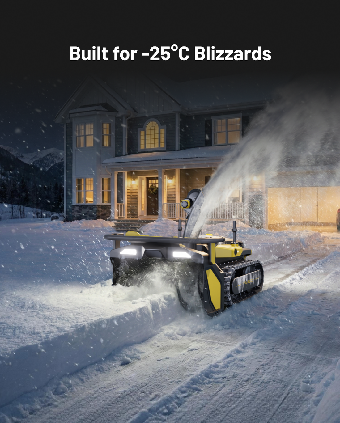 Yarbo Snow Blower pri čistení zasneženej príjazdovej cesty