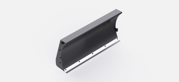 Dark gray curved automotive splash guard with silver mounting strip, isolated on white background.