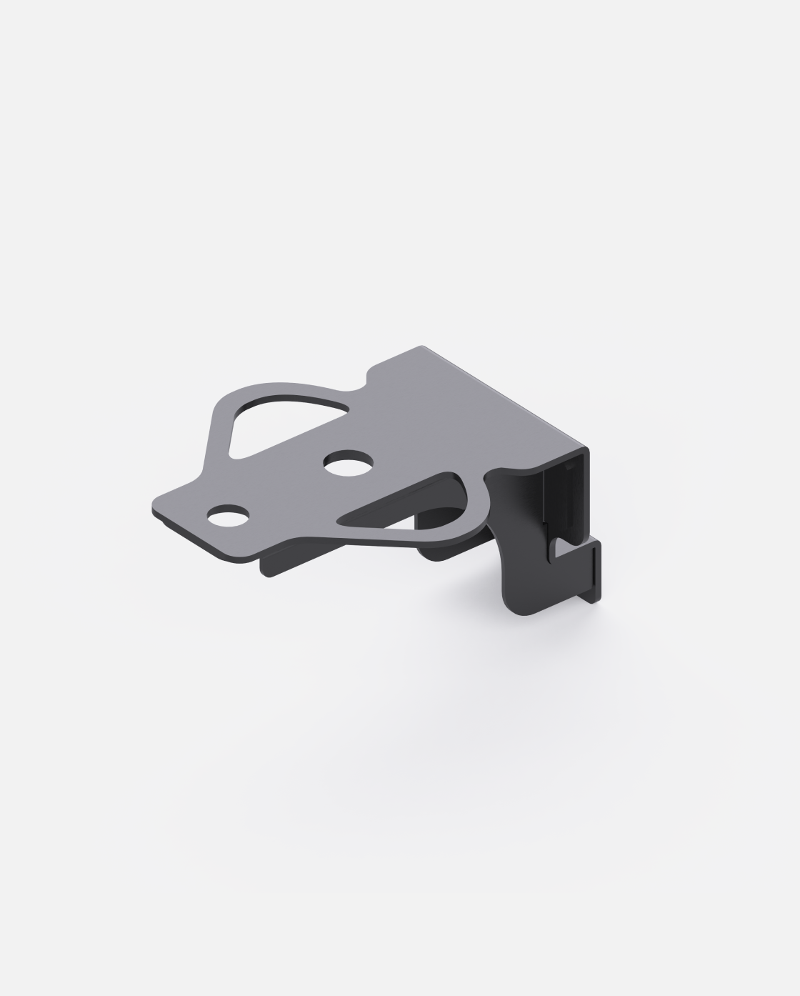 Gray metal tow hitch Y series, side view, featuring mounting holes and curved bracket design