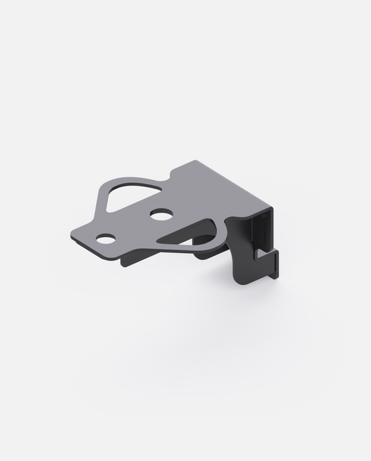 Gray metal tow hitch Y series, side view, featuring mounting holes and curved bracket design
