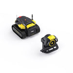 Black and yellow robotic lawn blower by Yarbo with tracked base and detachable blower attachment, shown in studio view