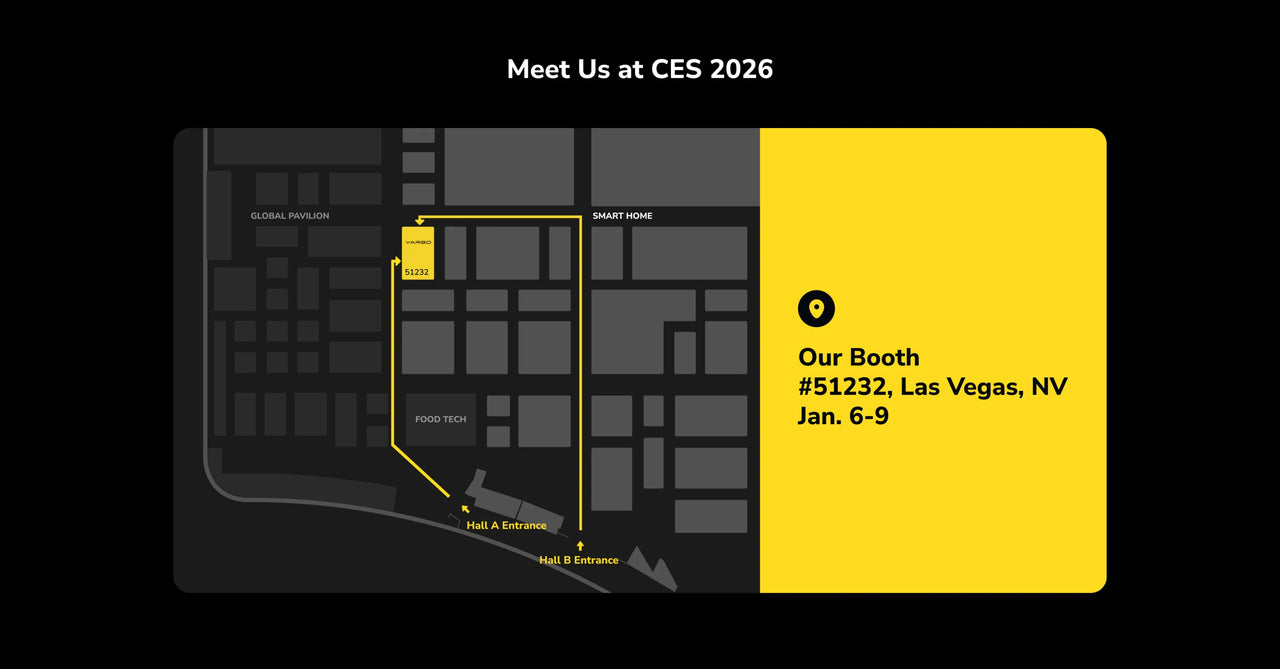 CES 2026 map highlights booth #51232, Las Vegas, NV, Jan. 6-9, near Hall A and B entrances.